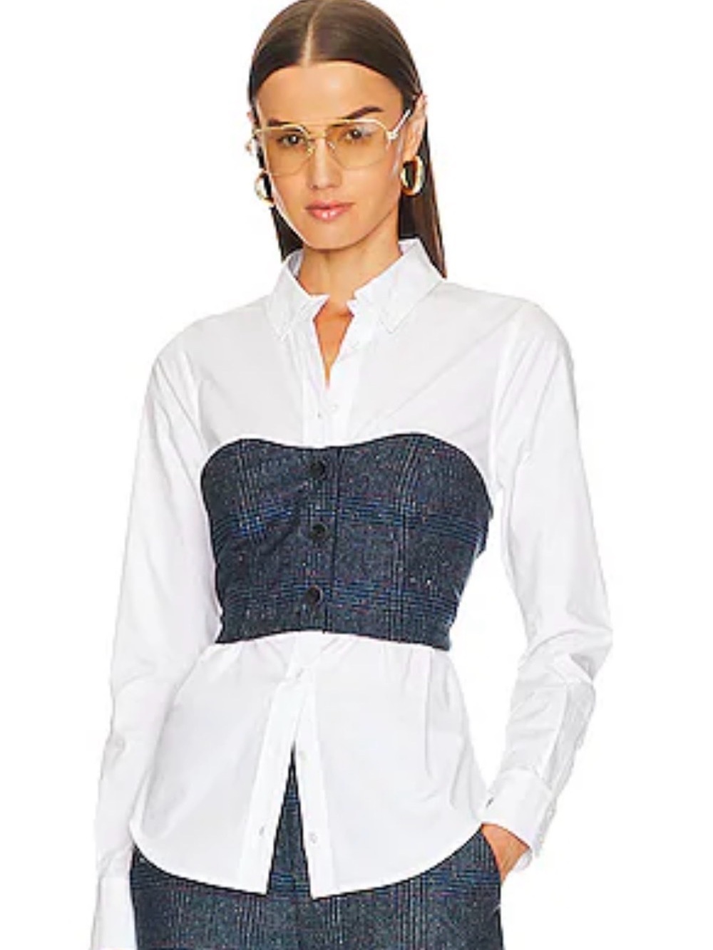 NWOT Veronica Beard Callen White Button-Down Shirt Tweed Bustier- size 6